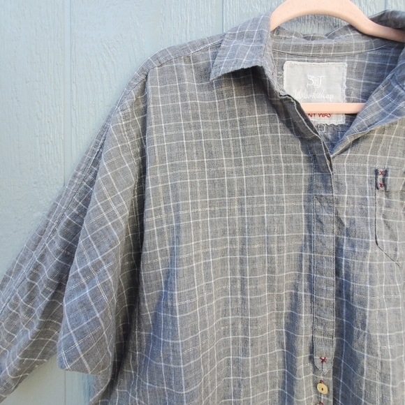 Johnny Was 3J Workshop Plaid Button Down Boxy Contemporary Top - Picture 5 of 10